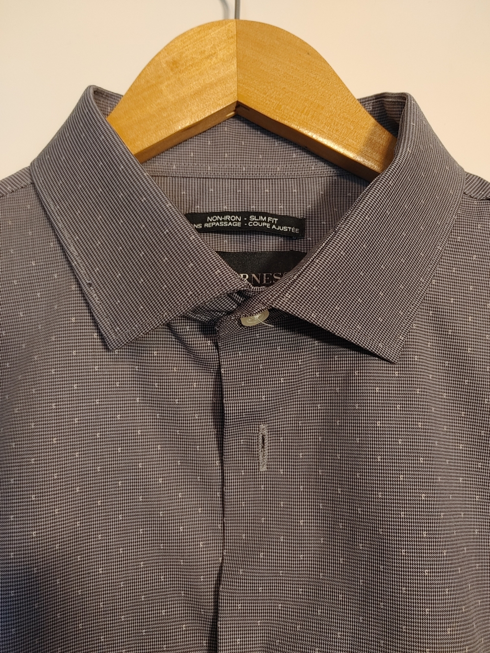 Kenneth Cole Slim Fit Dress Shirt - Charcoal Gray Micro-Check Size 16 1/2" Tall